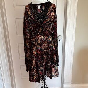 Multicolor burnout velvet Floral Wrap Dress